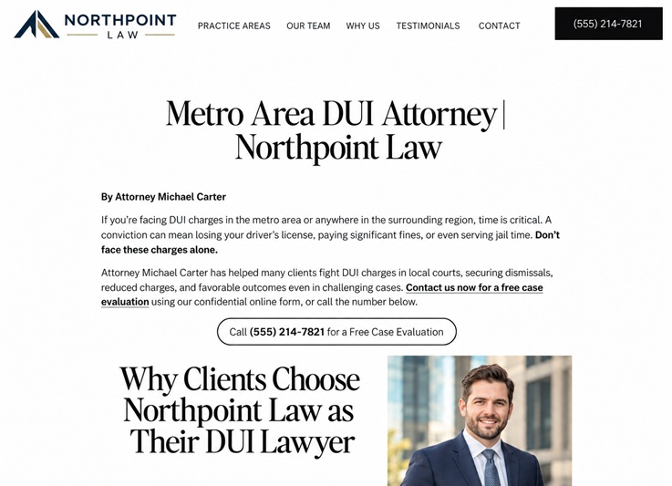 Example of an authoritative criminal defense pillar page